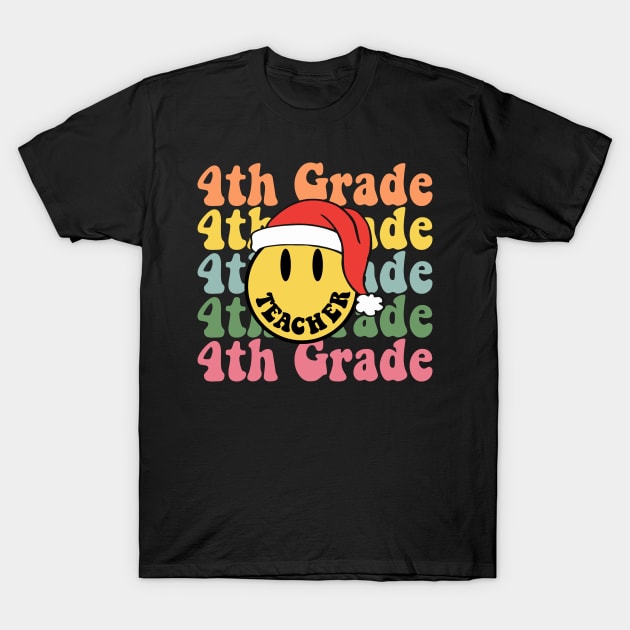 Retro Christmas Teacher 4th Grade Santa Hat Back To School T-Shirt by luxembourgertreatable